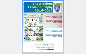 PERMANENCE INSCRIPTION ECOLE DE RUGBY