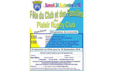 Fête du Club et des Familles le 24 septembre