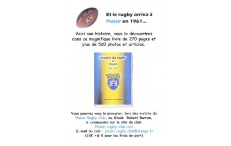 Histoire du rugby à PLAISIR est disponible 