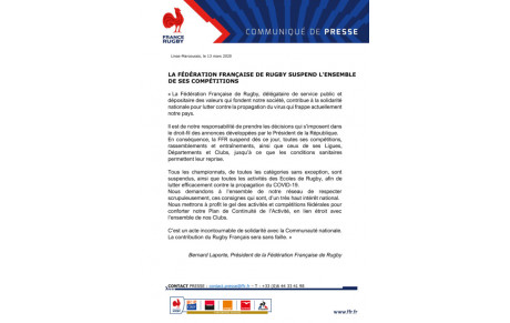 LA FFR SUSPEND L'ENSEMBLE DE SES COMPÉTITIONS